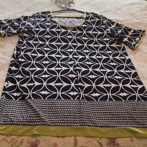Tiana B. Black and White Geometric Dress with Green Accents